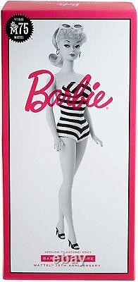 Mattel 75th Anniversary Limited Barbie Doll Signature Gold Maillot De Bain Ght46 Nouveau