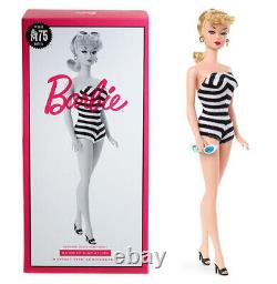 Poupée Barbie Mattel en édition limitée pour le 75e anniversaire avec maillot de bain doré signature