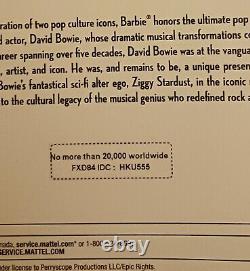 Scellé. Mattel Édition Limitée David Bowie Signature Barbie Poupée Ziggy Stardust