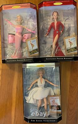 Vtg 3 Barbie Marilyn Monroe Lot Poupée 17452 17155 17451 Messieurs Préférez Blondes