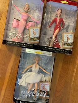 Vtg 3 Barbie Marilyn Monroe Lot Poupée 17452 17155 17451 Messieurs Préférez Blondes